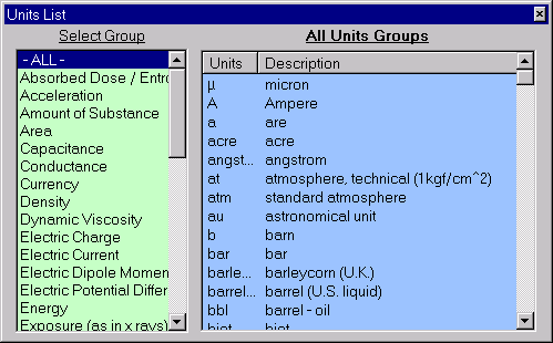 Units List Window